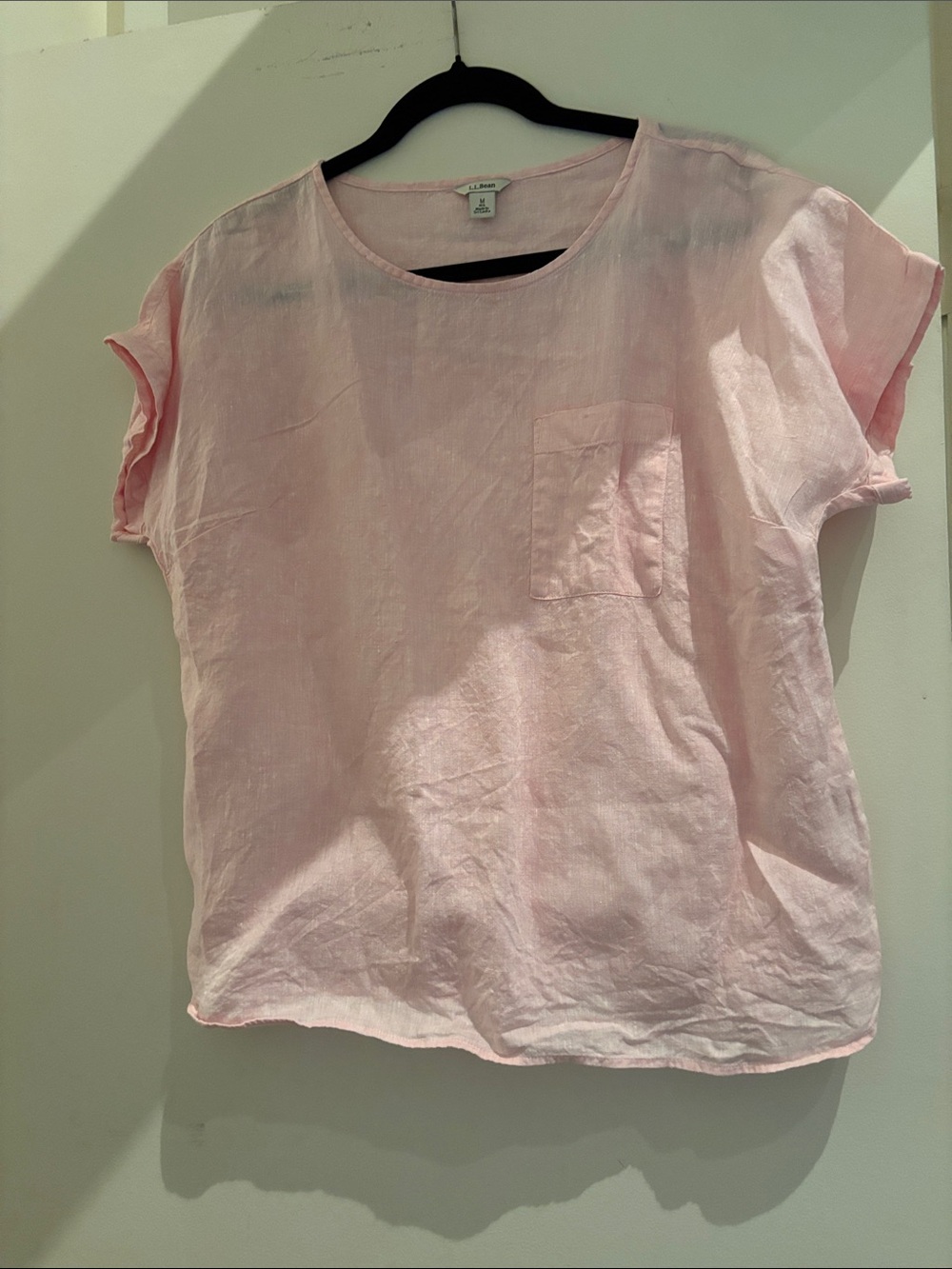 L.L.Bean Pink Linen Short Sleeve Scoop Neck Top